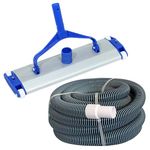 POOLTOOL Swimming Pool Vacuum Head 18 Inch, 18" Aluminium Floor Cleaning Brush & Swimming Pool Vacuum Hose Pipe 9 mtr / 30 Feet EVA Spiral 1.5" Dia 38mm (Suction Cleaning Set)