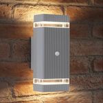 Auraglow PIR Motion Sensor Double Up & Down Outdoor Wall Security Light -Silver - Warm White