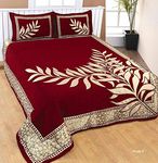 FRESH FROM LOOM Floral 500 TC Chenille Velvet Double Bed King SizeBedsheet Cum Bed Spread with 2 Pillow Cover (Maroon), Size- 90x100 inch