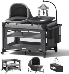 Pamo Babe Pack and Play with Bassinet - 7 in 1 One-Step Setup Bedside Crib, Portable Playpen, Travel Crib, Baby Playard with Diaper Changing Station, Toy Bar & Large Storage Bag