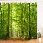 SRJ2018 Woodland Decor Shower Curtain Set Deciduous Forest in Summertime Foliage Sunlight Romantic Holidays Scenics Bathroom Accessories 180x180CM Green Yellow