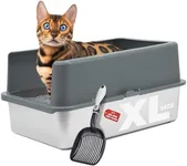 iPrimio Enclosed Sides Stainless Steel Litter Box with Scooper - XL for Big Cats - Stainless Easy Cleaning High Sided Litter Box, 1 Pan with Enclosure + Scooper