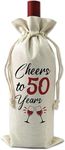 VELENTI 50th Birthday Gifts for Men and Women - Cheers to 50 Years Wine Favor Bag 50th Birthday Gift - Natural Linen Drawstring Wine Bag