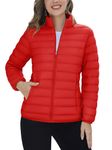 TACVASEN Women Lightweight Quilted Jackets Winter Coats Packable Puffer Jacket 4 Pockets Stand Collar Windproof Jacket Tomato Red, L