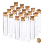 BENECREAT 20PCS 30ml Glass Test Tube with Cork Stopper Clear Flat Mini Glass Bottles Jars for Lab, Party Favors, Candy, Gumball, Spices, Beads