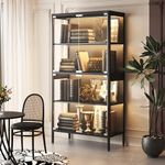 CVGFDR 4-Tier Display Case, Glass Display Cabinet, Curio Cabinet with 5 Color Lights, Adjustable Display Cabinet with Human Body Sensor, Display Cases for Collectibles, Lego, Figure, Black