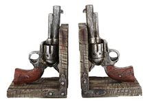 Ebros Gift Rustic Western Wild West Double Revolvers Six Shooter Pistols Decorative Bookends Figurine Set Country Cowboy US Marshall Sherriff Accent Sculptures