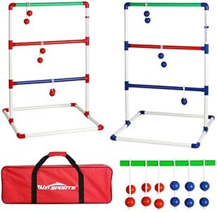 Win SPORTS Indoor/Outdoor Ladder Toss Game Set - Ladder Ball Toss Game with 6 Weighted Bolos, Carrying Case and Sand Weighted PVC Piping (red/Blue/Green)