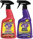 Wizards Mist-N-Shine Detail Spray and Bike Wash Bundle - 22 Oz - Multi-Purpose High Gloss Finish Waterless Quick Detailer Spray for Glass, Chrome, Paint and Plastics - Cleaner For Motorcycle Washing