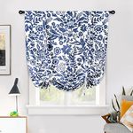 DriftAway Julia Watercolor Blooming Flower Floral Tie Up Curtain Thermal Insulated Blackout Window Adjustable Balloon Curtain Shade for Small Window Rod Pocket Single 39 Inch by 55 Inch Navy