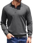 COOFANDY Men's Button Down Collar Shirt Long Sleeve Knit Polo Shirt Sweater for Business Casual Dark Grey