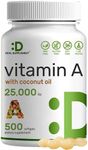 DEAL SUPPLEMENT High Potency Vitamin A 25000 IU, 500 Coconut Oil Softgels | Easily Absorbed, Natural Fish Liver Oil Source – Vitamins for Eye, Immune, & Skin Health – Easy to Swallow, Non-GMO