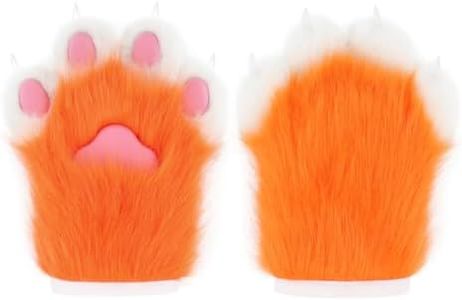 hbbhml Faux Fur Plush Furry Cat Claw Gloves Fursuit Animal Fox Paws Mittens Halloween Cosplay Costume Accessories for Adult