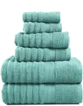 LANE LINEN Luxury Ribbed Bath Towels - 100% Cotton Towels for Bathroom, Zero Twist, Soft Textured, Extra Absorbent, Quick Dry, 2 Bath Towels, 2 Hand Towels, 2 Wash Cloths (6 Piece Set) - Aqua Sky