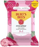 Burt’s Bees 3 in 1 Micellar Facial Cleanser and Makeup Remover Towelettes with Rose Water, Made with Upcycled Cotton, 30 Wipes