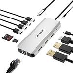 USB C Docking Station, WAVLINK 13 in 1 Multiport USB C Adapter Triple Display Laptop Docking Station, USB C Hub with 2 HDMI 4K, DisplayPort, 5 USB, 89W PD, Gigabit Ethernet,SD/TF Card Reader,Mic/Audio