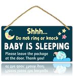 HOMECOR Baby Sleeping Do Not Knock or Ring Doorbell for Front Door - 10x5 Inches, Wooden Wall Door Hanging