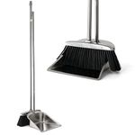 Heavy Duty Broom and Dustpan Set, VOOWO Stainless Steel Broom and Dustpan Set with Long Handle, Broom and Dustpan Set for Home Upright Standing Dust Pan Kitchen and Home Indoor Outdoor Brooms Dustpan