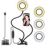 Tukzer 3.5" LED Selfie Ring Light with Phone Holder |Flexible Arm Desk Mount Clamp for Live Stream, Makeup, Online Meetings, Recording, Photography, USB Reading Light | 3 Color 10 Brightness Level