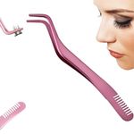 Yalixuan Lash Tweezers,Eyelash Applicator,Stainless Steel Eyelash Tweezers,Eyelash Applicator Tool,2 in 1 Lash Tweezers Strip Lashes,Double Ended Eyelash Tool with Built in Lash Comb
