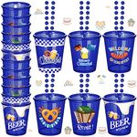 Bucherry 12 Pcs Oktoberfest Shot Glass Beaded Necklace Oktoberfest Plastic Shot Necklace Cups Oktoberfest Party Plastic Shot Glasses Blue and White Checkered Cups for Oktoberfest Party Beer Supplies