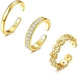 Jstyle 3PCS 14K Gold Filled Toe Rings for Women Adjustable Gold Toe Ring Set Open Band Simple CZ Daisy Flower Toe Rings Hawaiian Summer Beach Foot Jewelry for Women Style A