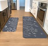 Yugarlibi 2 Piece Kitchen Rugs Set, Grey Non-Slip Washable Anti-Fatigue standing Kitchen Mat Area Rugs, Kitchen Rug Runner for Kitchen Dining Floor Home Office 44x76cm+44x120cm Floral