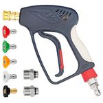 JWGJW Short Handle Snubby Pressure Washer Gun with Swivel，1/4” Quick Connector, 3 Conversion Joints &5 Tips Compatible with Foam Cannon (JW-502)