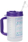 Drink Water Tracking Hospital Cup for Daily Intake Measuring with Straw, 32 oz Mug with Lid (Purple)