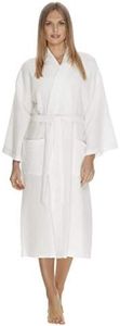 Waffle Robe for Women by BOCA TERRY, Waffle Knit Robe, Long Cotton Kimono Hotel Bathrobe, White 2X (XXL)