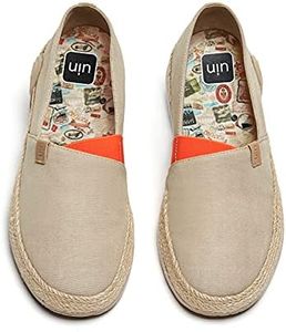 UIN Women's Espadrilles Slip Ons Canvas Lightweight Walking Casual Loafers Comfortable Art Painted Travel Shoes Marbella Khaki (5)