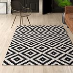 OZONE CARPET Handmade Woollen Loop Pile Carpet for Living Room Bedroom & Hall 6 x 9 feet (180 X 270 cm) White/Black