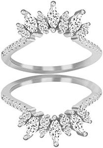 Uloveido Women's 925 Silver Marquise CZ Crown Wedding Band Guard Engagement Ring Enhancer 2pcs Stack Rings Set (Size 9)