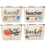 DKINY Teacher Appreciation Gifts for Women, 4 Pack Teacher Survival Kit Bags, Thank You Teacher Makeup Bag Gifts, Pre School Nursery Leaving Graduation Presents for Teacher from Students