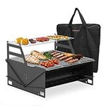 only fire Portable Barbecue Charcoal Grill Outdoor Camping Grill for Picnic, Hiking, Backyard Cooking - with Warming Rack and Handbag