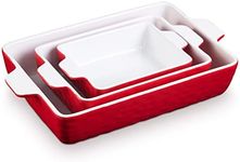 Ceramic Baking dishes for Oven, Casserole Baking Dish Set, Bakeware Set of 3, Rectangular Baking Pan with Handles, Large Casserole Dish for Cooking, Kitchen, Cake, Banquet, Red