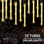 11.8 inch 10 Tubes 240 LED Meteor Shower Raindrop Lights Cascading Lights LED Icicle Lights Falling Raindrop Lights for Holiday Party Wedding Christmas Tree Decoration (Warm White)