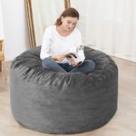 GarveeHome 4FT Bean Bag Covers Only, Round Corduroy Bean Bag Chair Cover for Adults, Washable Beanbag Chair Cover, Soft Lazy Sofa Bean Bag Chair Cover, Dark Grey