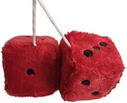 1 Pair Retro Dots Fuzzy Dice Car Mirror Hanging with Suction, Cubic Square Plush Dice Auto Rearview Mirror Dice for Car Ornament Decoration (Red)