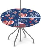 Round Outdoor Tablecloth with Umbrella Hole,Patio Table Cover Fitted Tablecloth Waterproof Umbrella Table Cover for Party Picnic (American 4th of July, Fit for 45"-56" Round Tables)