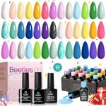 Beetles 23Pcs Gel Nail Polish Kit with Base Top Coat, Summer Paradise Gel Polish Pastel Neon Yellow Green Blue Pink Glitter Soak off Gel Kit