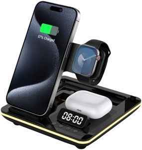 Aimtel 5 in 1 Foldable Charging Station compatible with Apple Watch Ultra 2/10/9/8,iPhone 16/16 Pro Max/16 Pro/16 Plus/15/14,Air-Pods Pro 4/3/2 with Alarm Clock and Nightlight Apple Wireless Charger