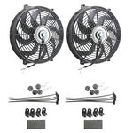 Upgr8 Universal High Performance 12V Slim Electric Cooling Radiator Fan with Fan Mounting Kit (14 Inch Black, 2 Pack)