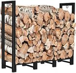 Koutemie 4Ft Outdoor Firewood Rack Holder for Fireplace Wood Storage, Adjustable Fire Log Stacker Stand, Black