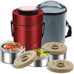 YRPOMJV 67oz Thermos for Hot Food,3-Layer Sealed Stackable Food Thermos,with Lunch Bag Soup Thermos Wide Mouth,It Is Suitable for Daily Office Meals, and Outdoor Meals (Red)