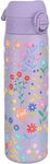 ION8 Vacuum Insulated Steel Water Bottle, 500 ml/18 oz, Leak Proof, Easy to Open, Secure Lock, Dishwasher Safe, Fits Cup Holders, Carry Handle, Scratch Resistant, Metal Water Bottle, Floral Design