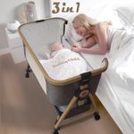 Convertible Baby Cot 3-in-1: Bedside Co-Sleeper Crib, Moving Bassinet, Rocking Cradle - Foldable & Portable Bed with Mosquito Net & Mattress