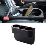 JNNJ Car Cup Holder with Phone Holder, Side Pocket Console Leather Cover, Auto Front Seat Gap Interior Drink Organizer, Multifunction Accessories Storage Coin Drinks Key Wallet Sunglasses（Black)