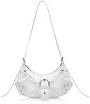 JENSVOIR Shoulder Bag for Women - White PU Leather Purse Adjustable Strap Hobo Crossbody Handbag with Zipper Closure