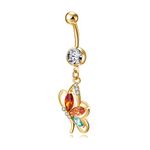 Beydodo 14g Belly Button Rings Stainless Steel, Belly Rings for Women Sexy Butterfly Dangle with Cubic Zirconia